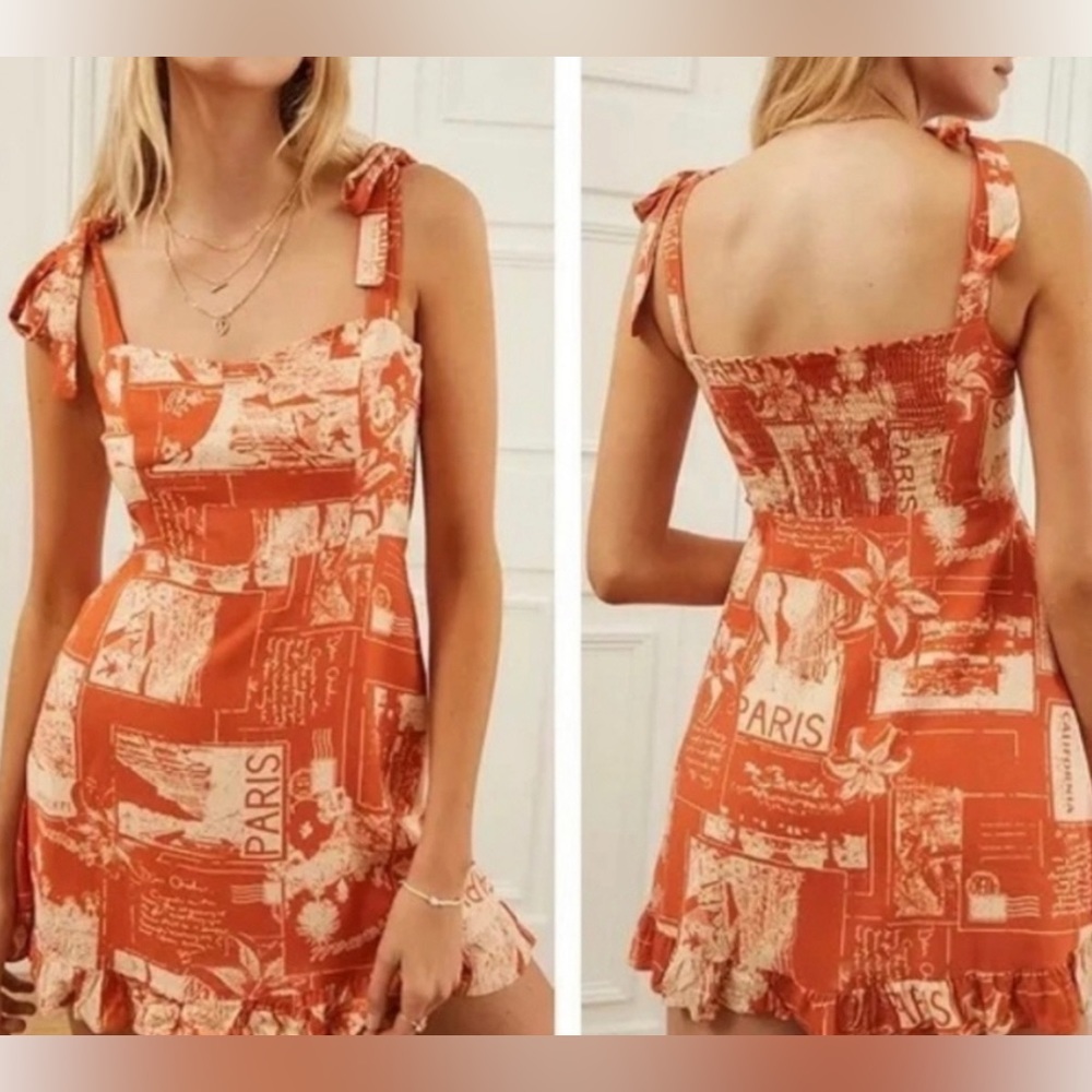 Urban Outfitters Orange Printed Tie-Strap Sundress